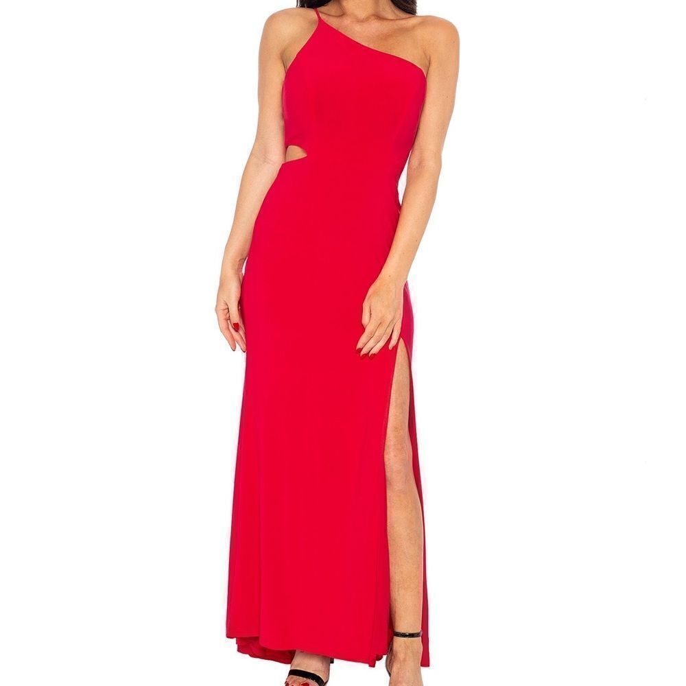 Jump Apparel Juniors One Shoulder Jersey Gown with Cutout